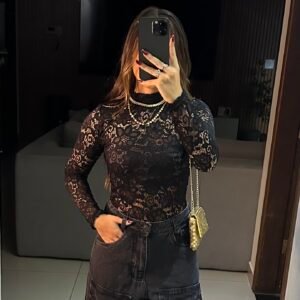 Body de Renda-manga longa