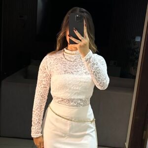 Body Renda-manga longa branco